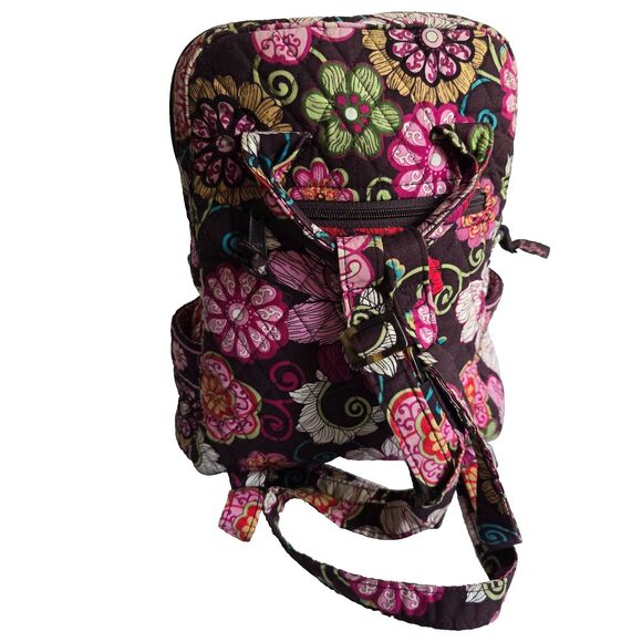 Vera Bradley Maggie in Mod Brown/Pink Quilted Floral Zipper Backpack 12” by 9” - Picture 3 of 8